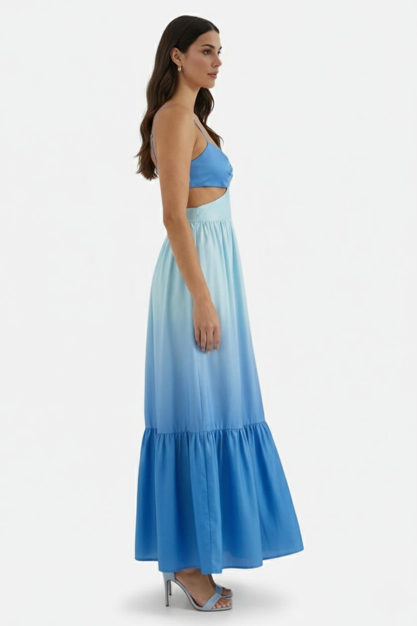 Womens Maxi Dress Cut-Out Backless Tiered Style