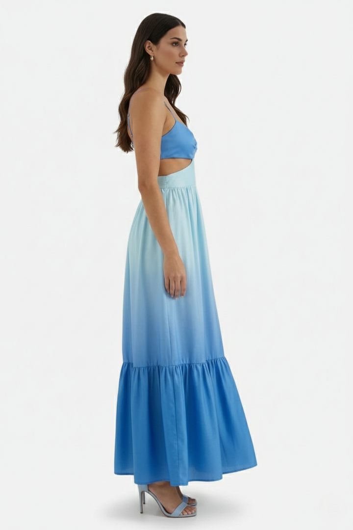 Womens Maxi Dress Cut-Out Backless Tiered Style
