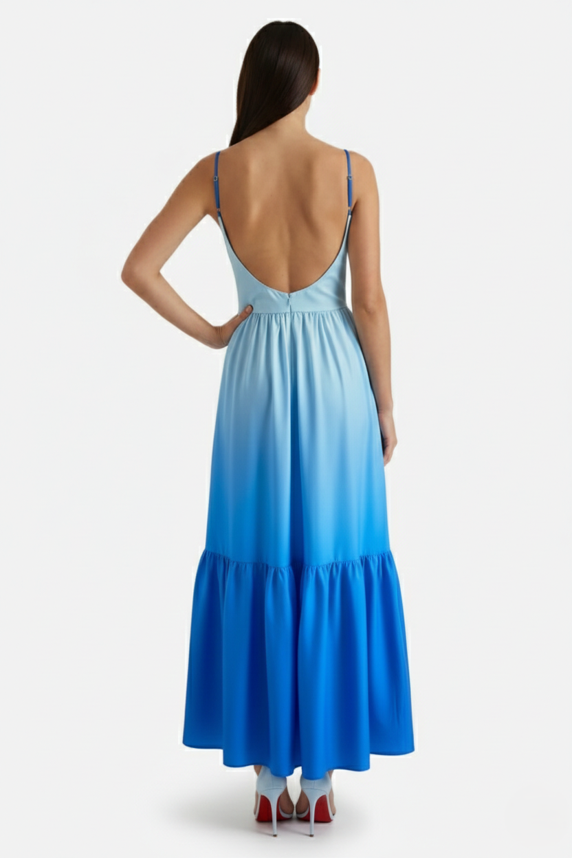 Womens Maxi Dress Cut-Out Backless Tiered Style