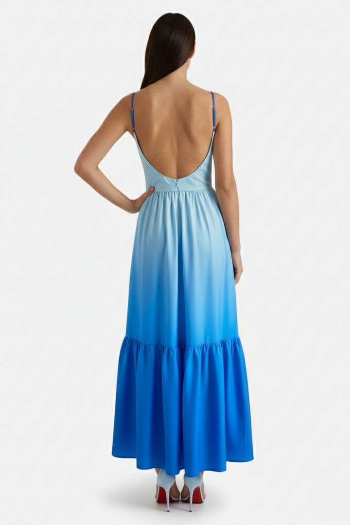 Womens Maxi Dress Cut-Out Backless Tiered Style
