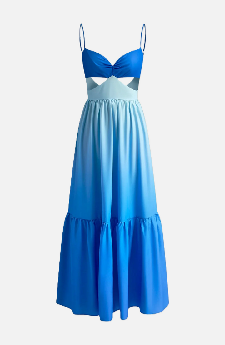 Womens Maxi Dress Cut-Out Backless Tiered Style
