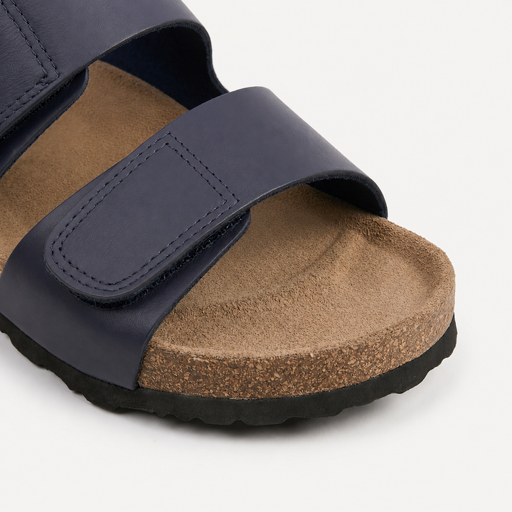 Men's Casual Double Strap Leather Slide Sandals