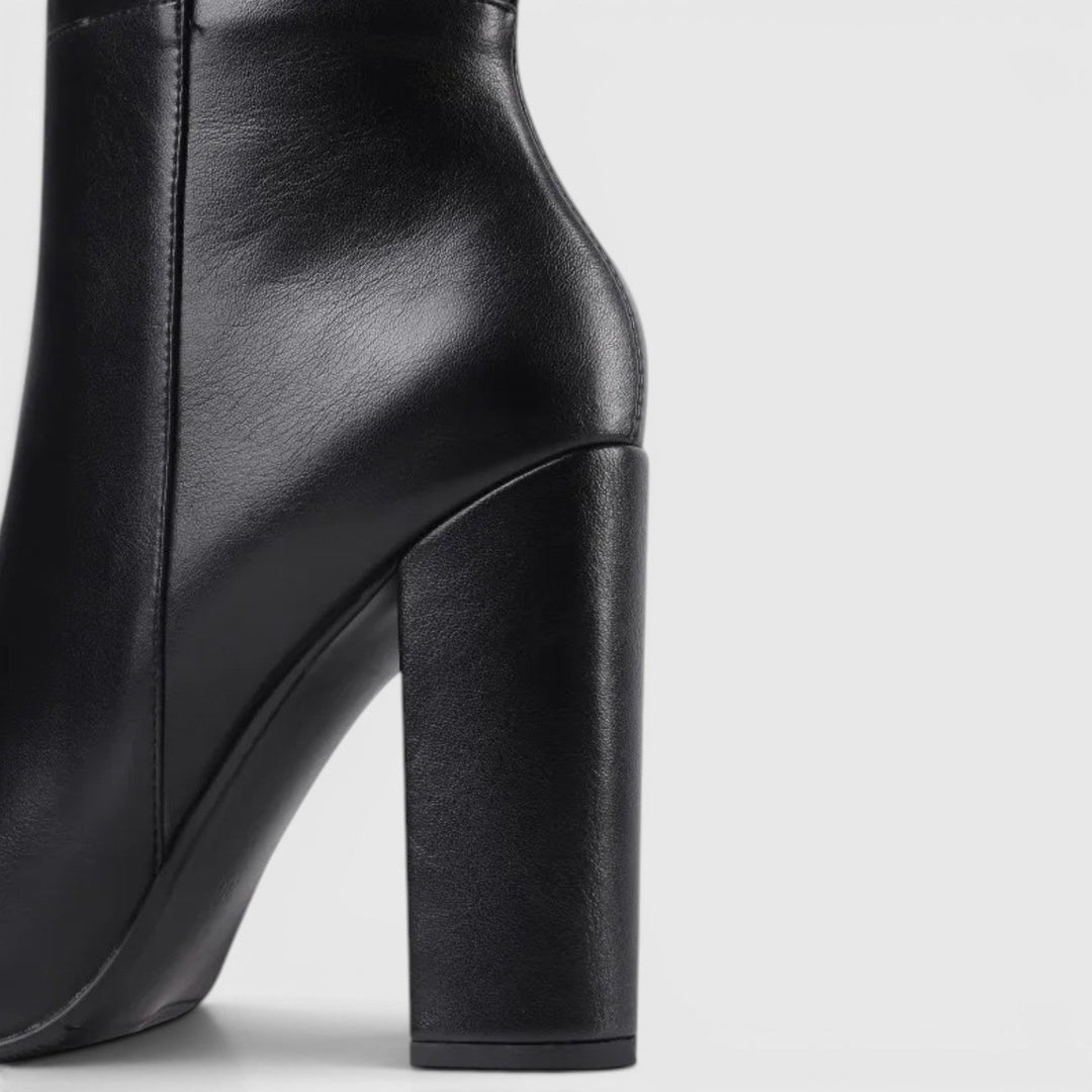 Women's Classic Leather Pointed Toe Knee High Chunky Heel Boots
