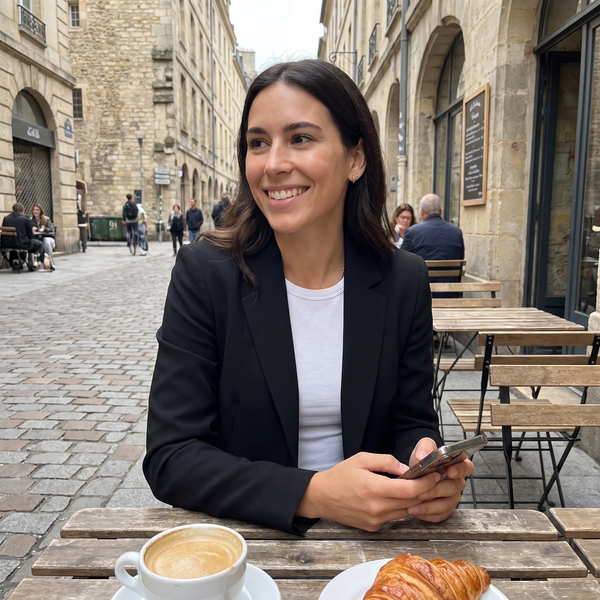 Black tailored blazer styled at a cafe