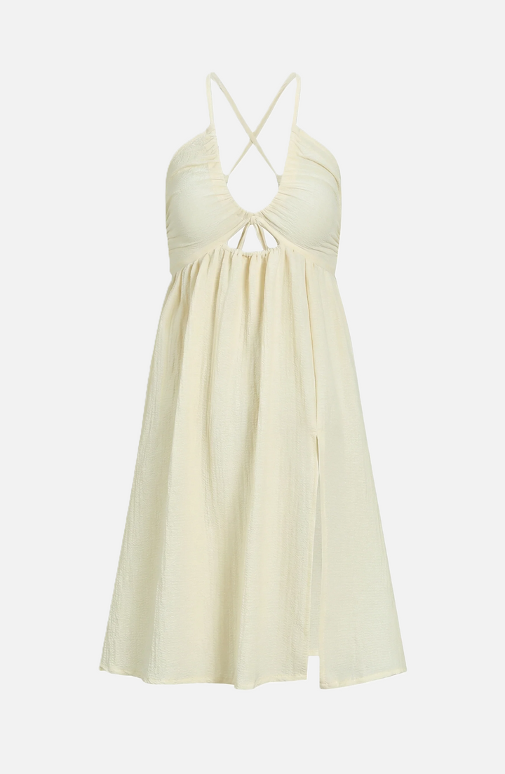 Womens Midi Dress Textured Halter Neck Backless Side Slit