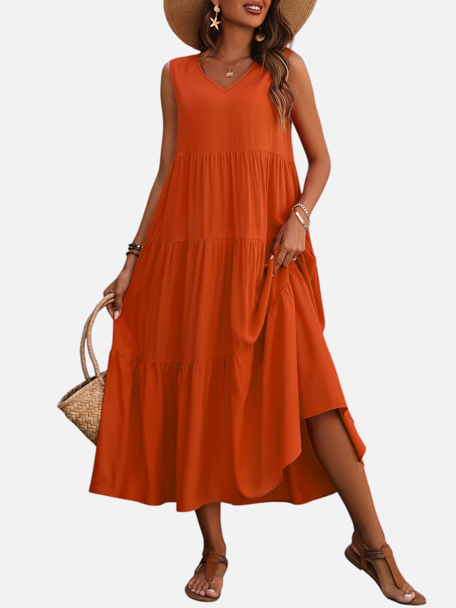 Women's Elegant V-Neck Tiered Maxi Dress
