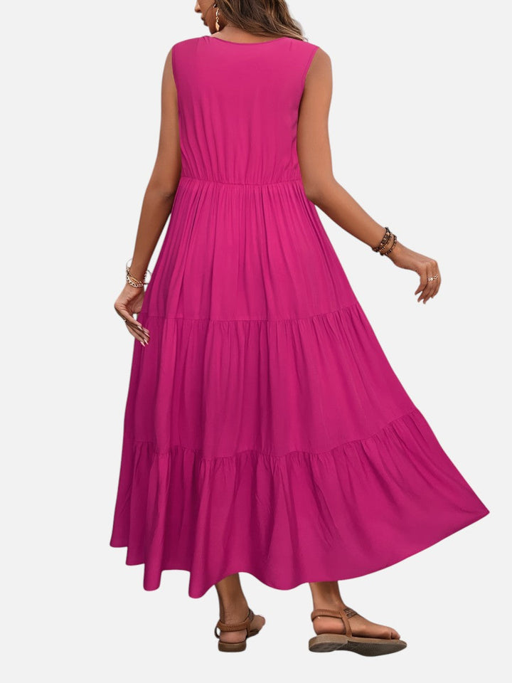Women's Elegant V-Neck Tiered Maxi Dress