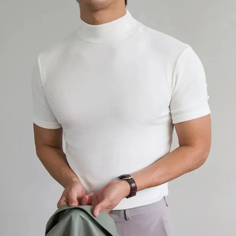Mens Slim Fit T-Shirt Mock Neck Lightweight Smooth - Clovrio