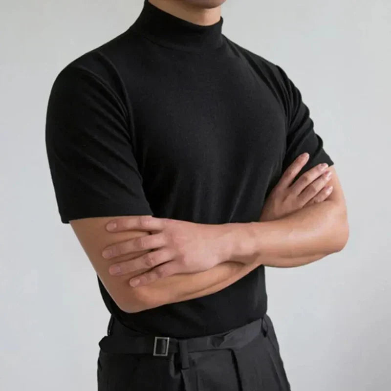 Mens Slim Fit T-Shirt Mock Neck Lightweight Smooth