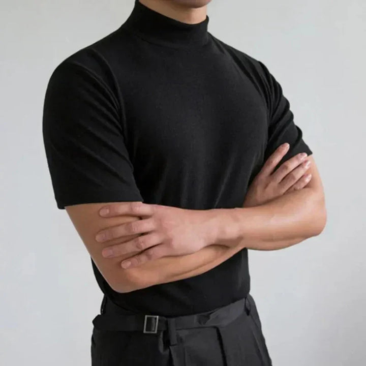 Mens Slim Fit T-Shirt Mock Neck Lightweight Smooth