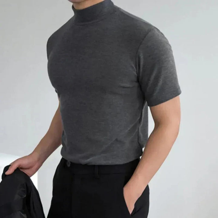 Mens Slim Fit T-Shirt Mock Neck Lightweight Smooth
