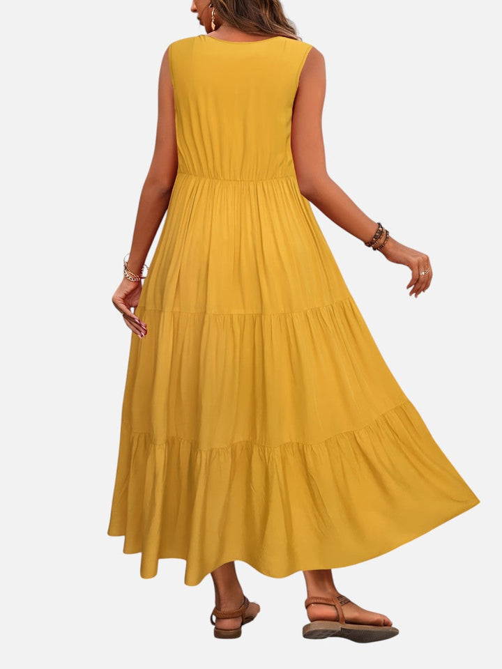 Women's Elegant V-Neck Tiered Maxi Dress