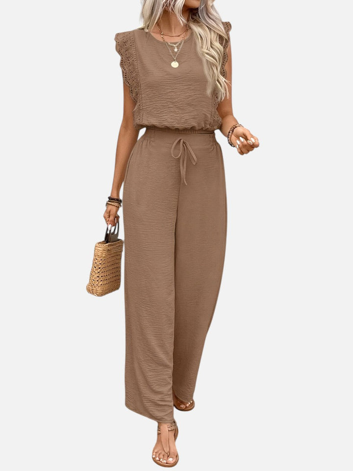 Women's Casual Relaxed Top and Wide Leg Trousers Set