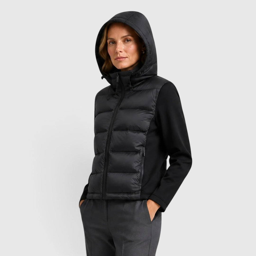 Women's Fitted Hooded Puffer Jacket with Zip-Up Closure