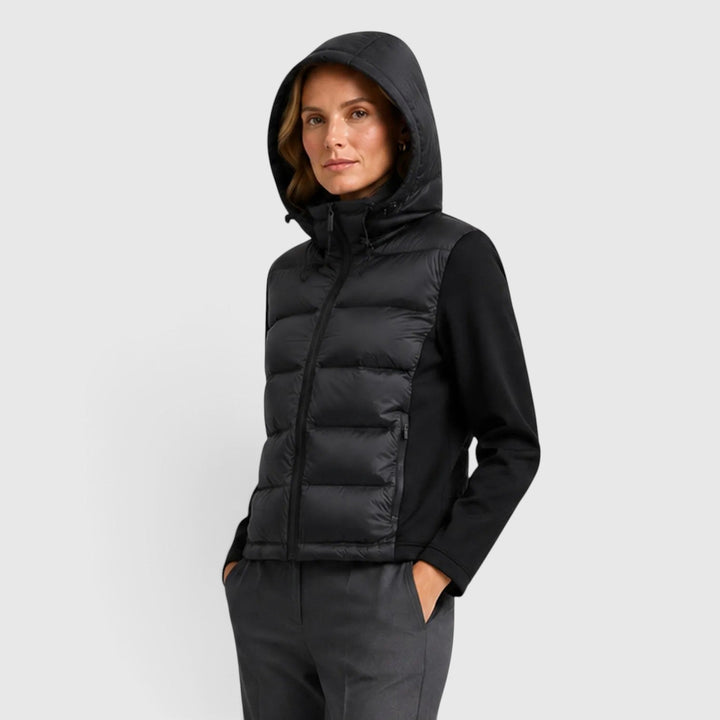 Women's Fitted Hooded Puffer Jacket with Zip-Up Closure