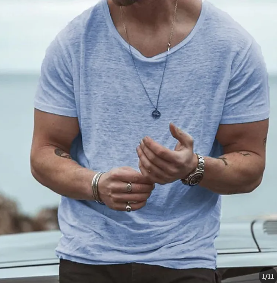 Mens Short Sleeve T-Shirt Lightweight Round Neck