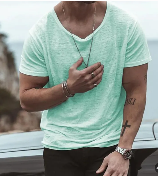 Mens Short Sleeve T-Shirt Lightweight Round Neck