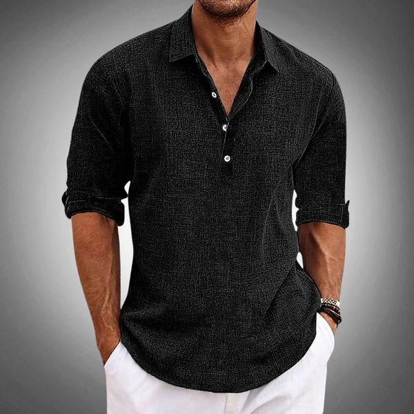 Mens Polo Shirt Linen Lightweight Short Sleeve