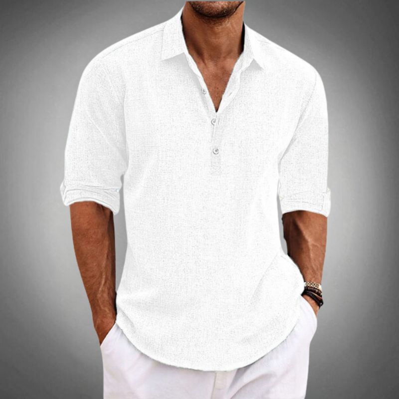 Mens Polo Shirt Linen Lightweight Short Sleeve