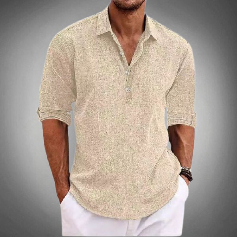 Mens Polo Shirt Linen Lightweight Short Sleeve