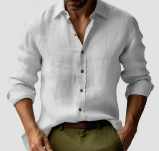 Mens Long Sleeve Shirt Linen Lightweight Button-Down