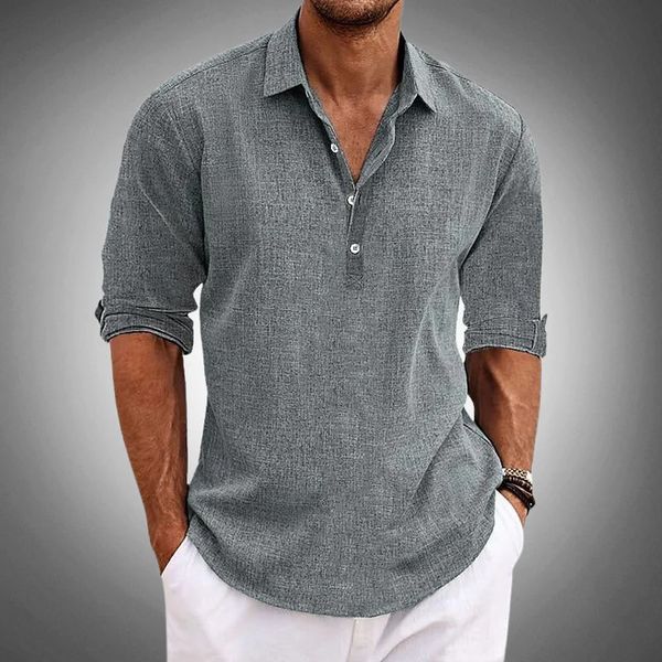 Mens Polo Shirt Linen Lightweight Short Sleeve