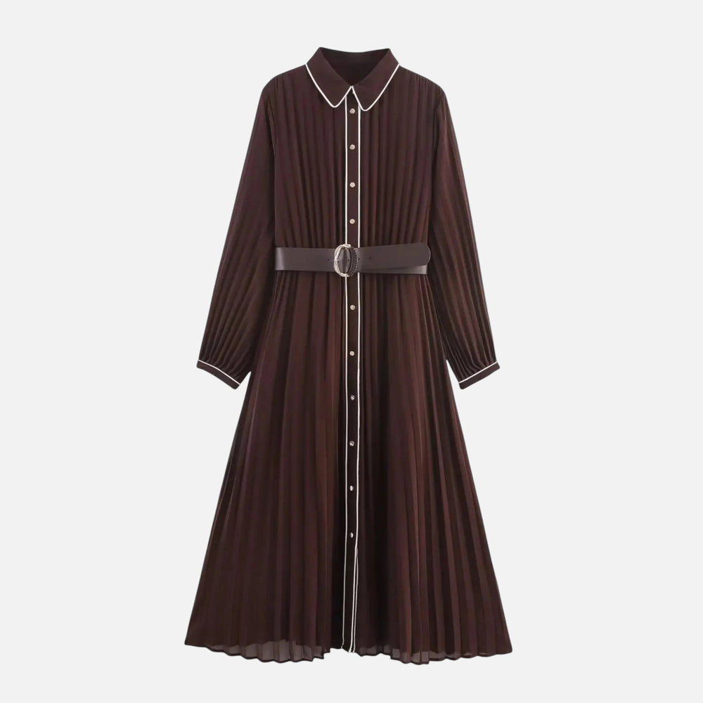 Women's Elegant Pleated Long Sleeve Midi Dress