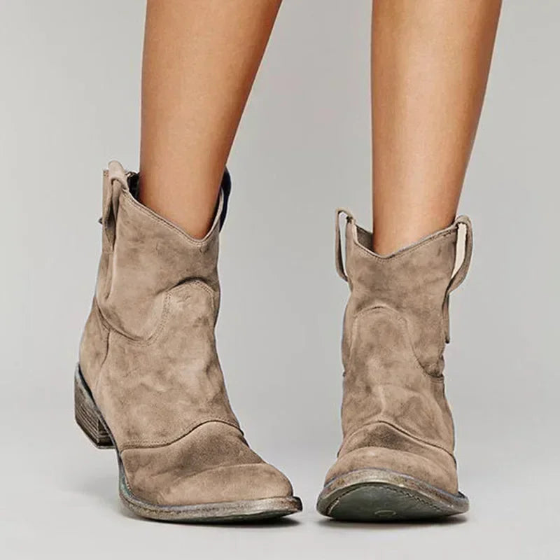 Women's Classic Leather Look Western Ankle Boots