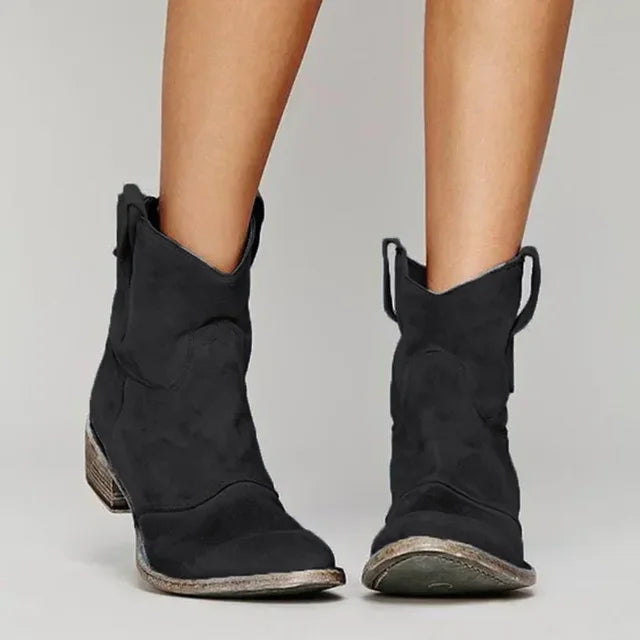 Women's Classic Leather Look Western Ankle Boots