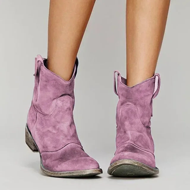 Women's Classic Leather Look Western Ankle Boots