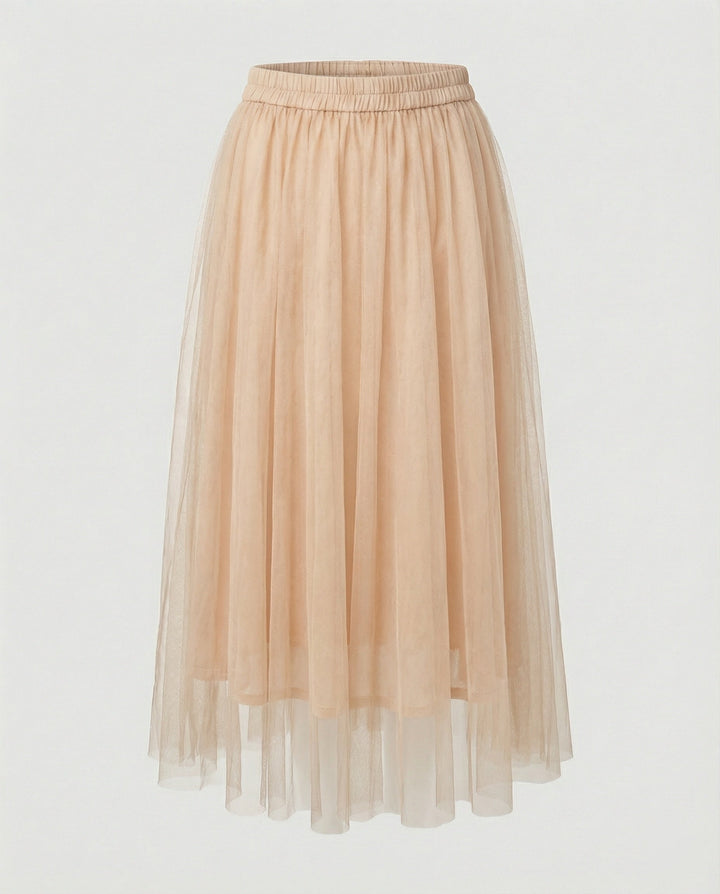 Womens Midi Skirt High Waist Layered Tulle Style