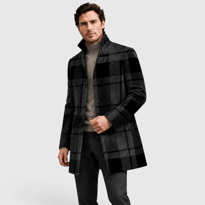 Men's Tailored Checked Wool Blend Trench Coat