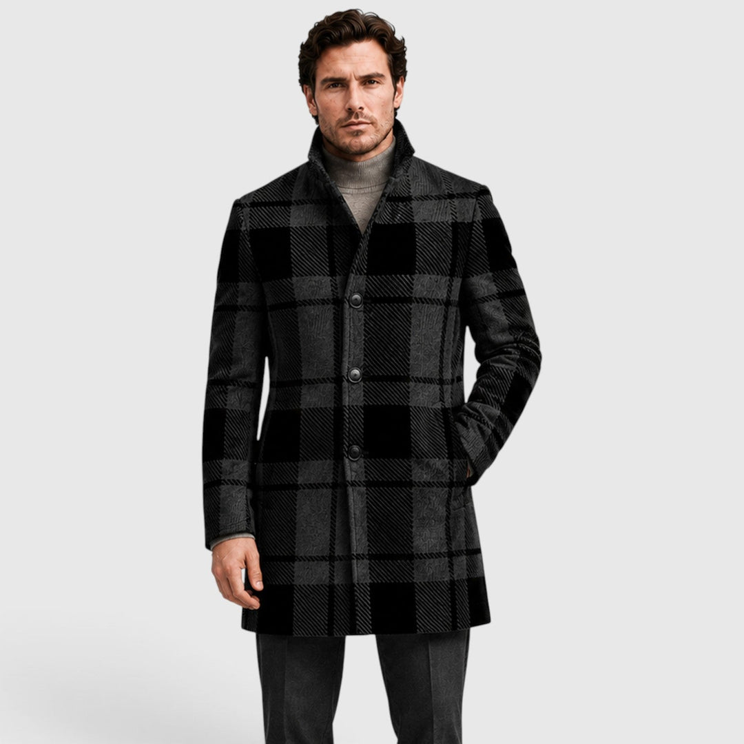 Men's Tailored Checked Wool Blend Trench Coat