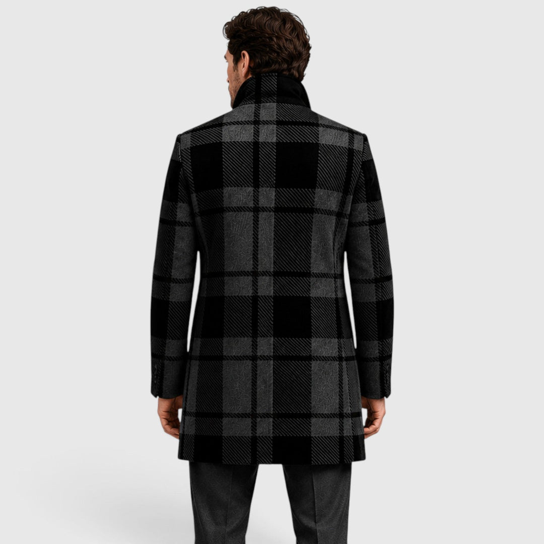 Men's Tailored Checked Wool Blend Trench Coat