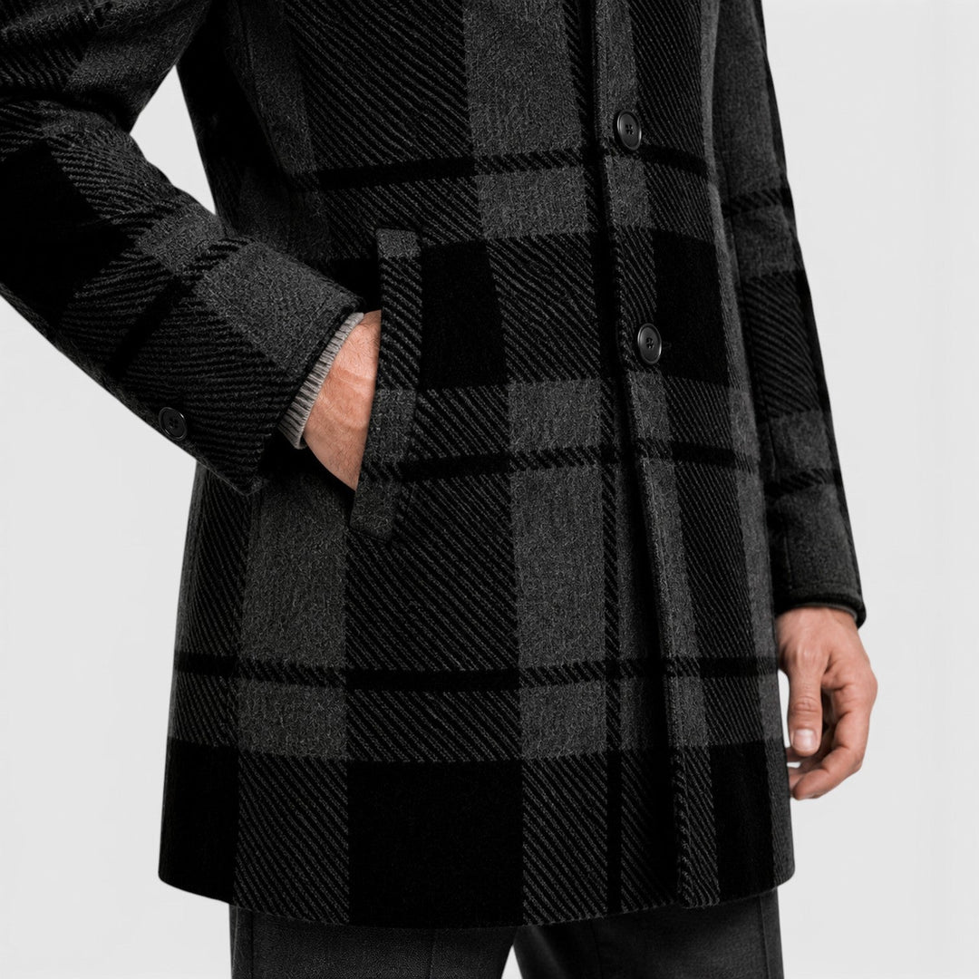 Men's Tailored Checked Wool Blend Trench Coat
