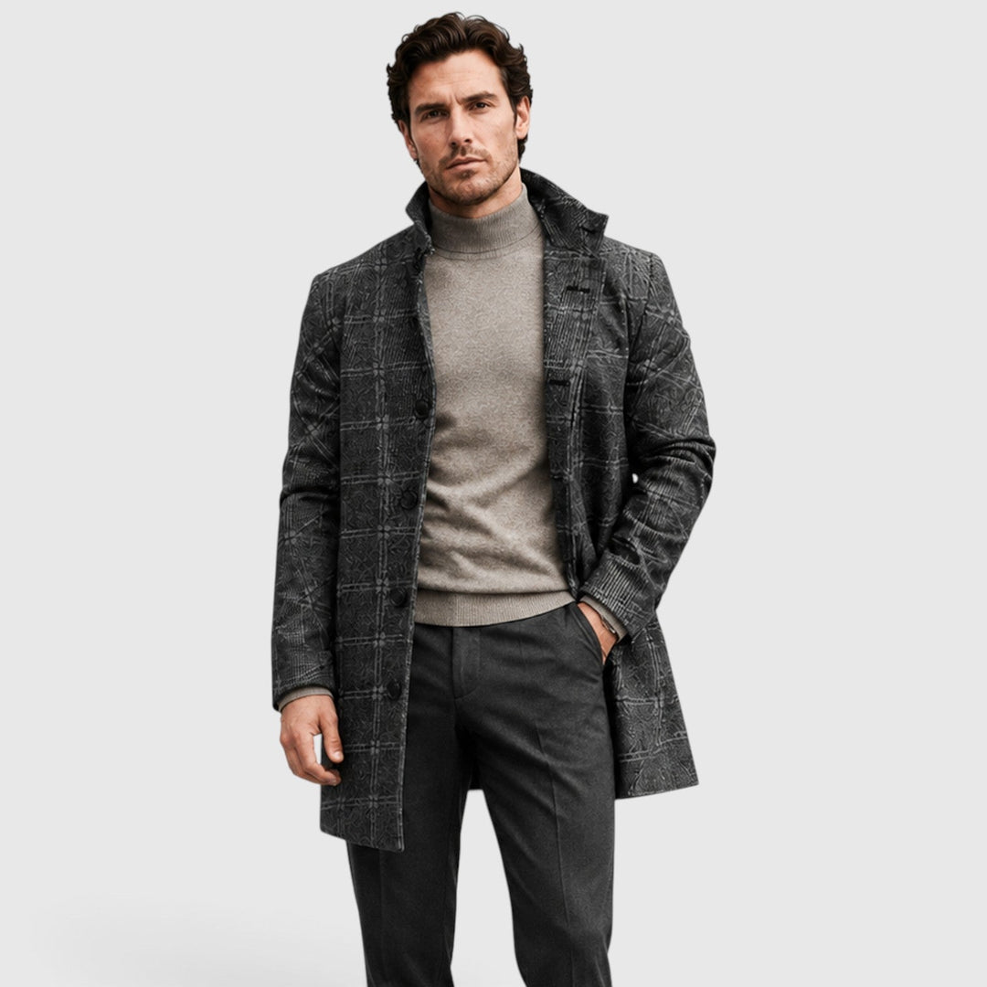 Men's Tailored Checked Wool Blend Trench Coat