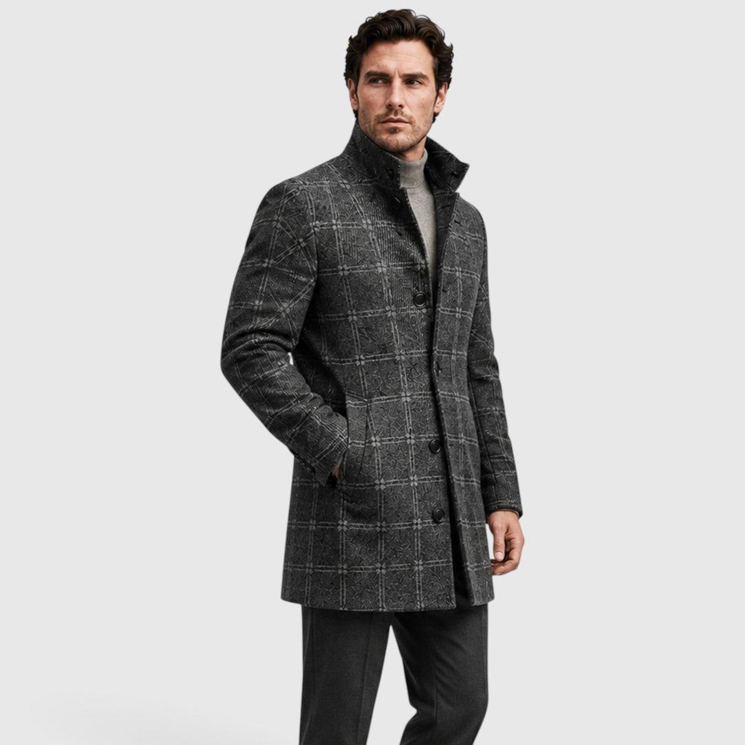 Men's Tailored Checked Wool Blend Trench Coat