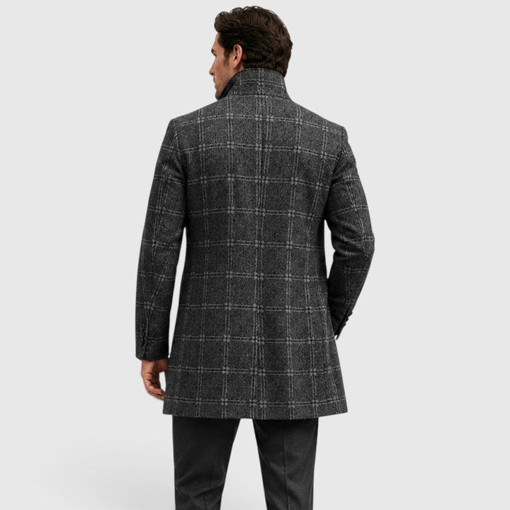 Men's Tailored Checked Wool Blend Trench Coat