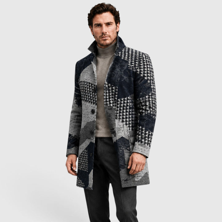 Men's Tailored Checked Wool Blend Trench Coat