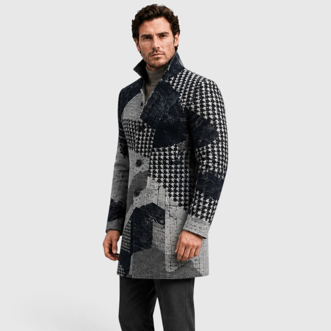 Men's Tailored Checked Wool Blend Trench Coat