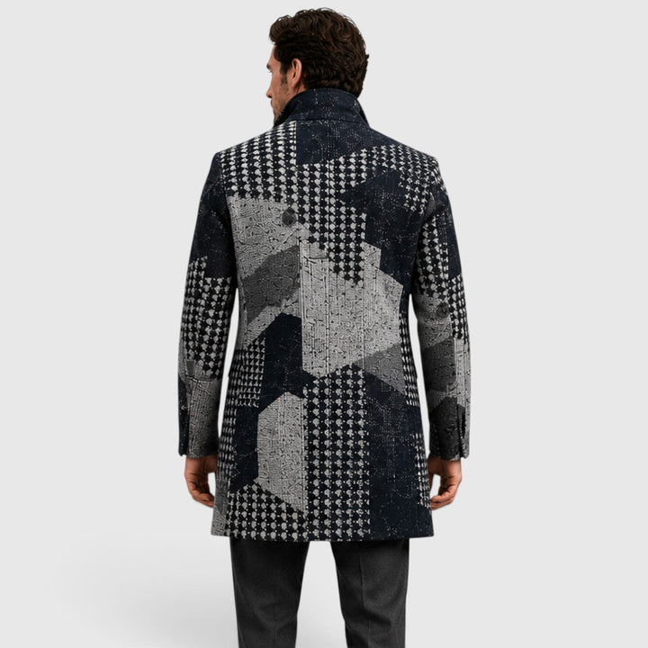 Men's Tailored Checked Wool Blend Trench Coat
