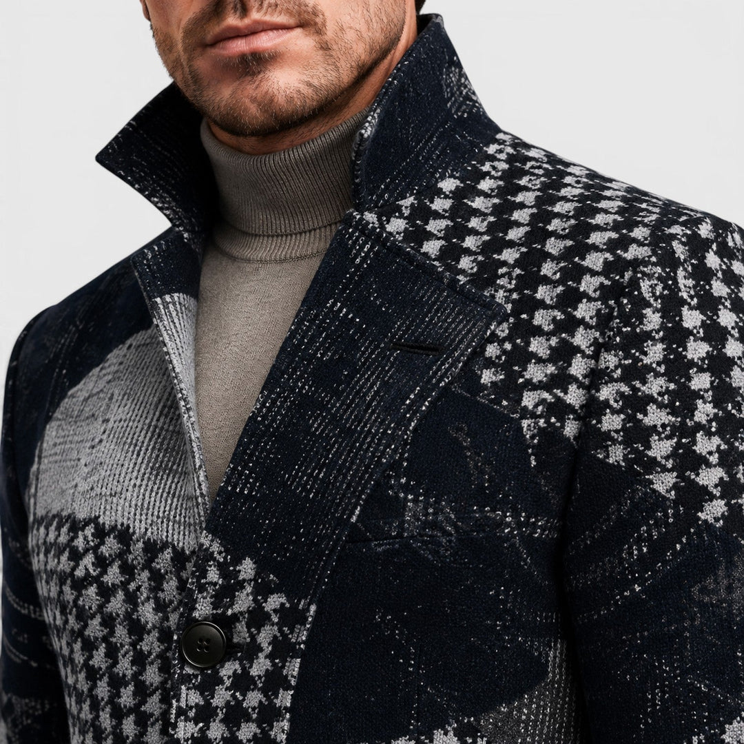 Men's Tailored Checked Wool Blend Trench Coat