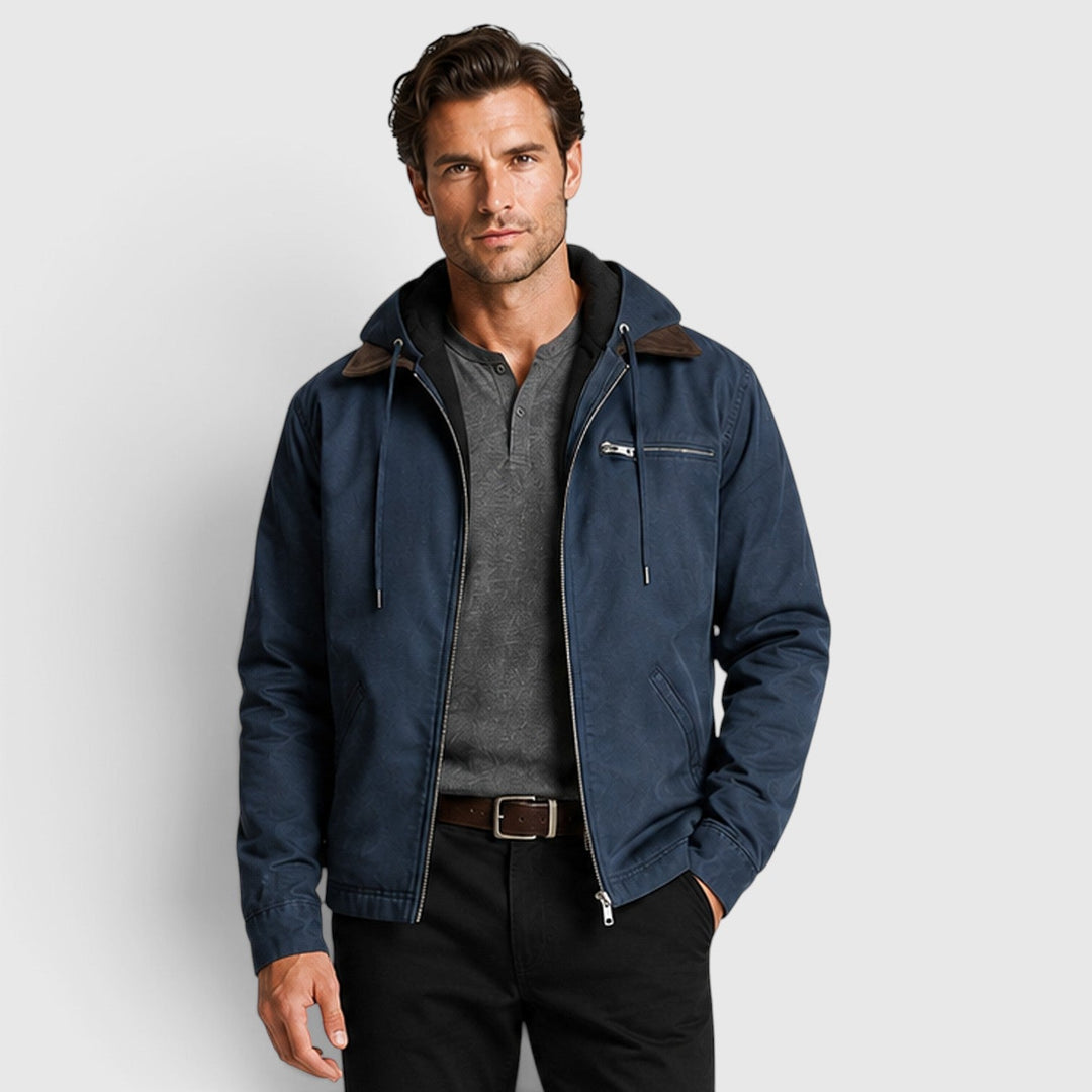 Men's Classic Zip-Up Hooded Jacket with Chest Pocket