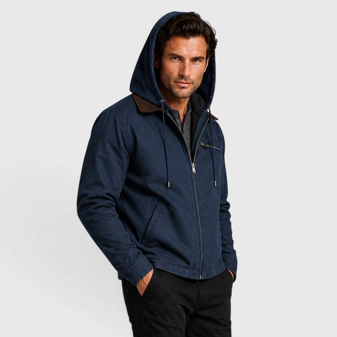 Men's Classic Zip-Up Hooded Jacket with Chest Pocket