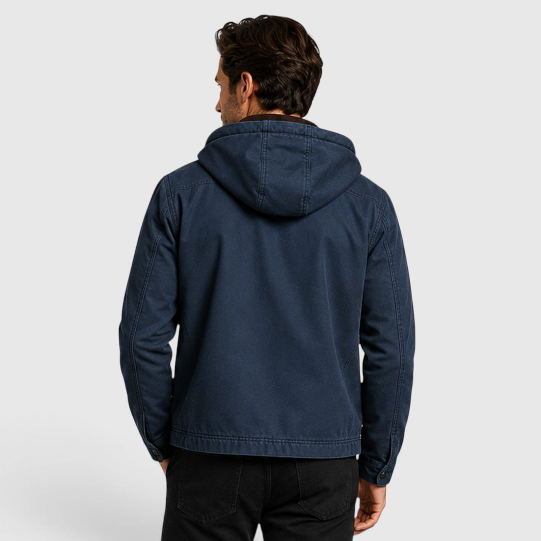 Men's Classic Zip-Up Hooded Jacket with Chest Pocket