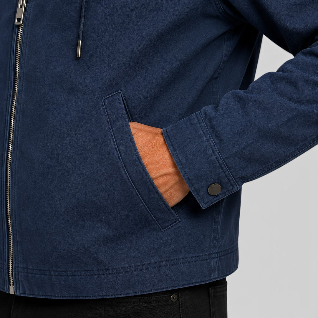 Men's Classic Zip-Up Hooded Jacket with Chest Pocket