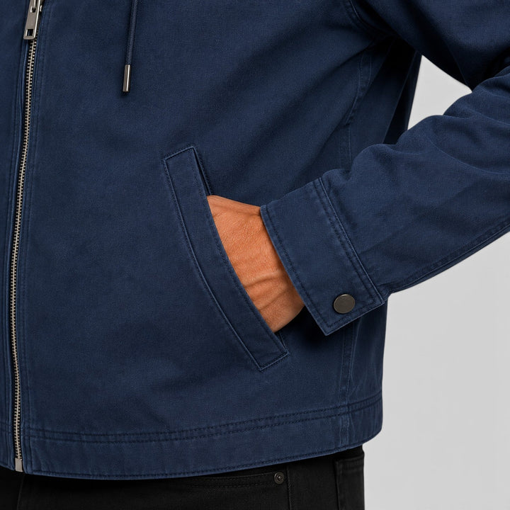 Men's Classic Zip-Up Hooded Jacket with Chest Pocket