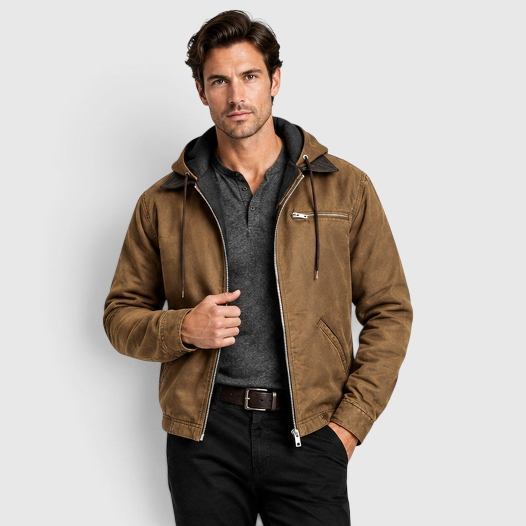 Men's Classic Zip-Up Hooded Jacket with Chest Pocket
