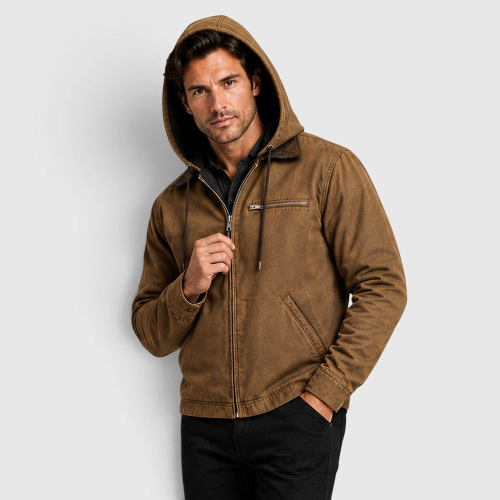 Men's Classic Zip-Up Hooded Jacket with Chest Pocket