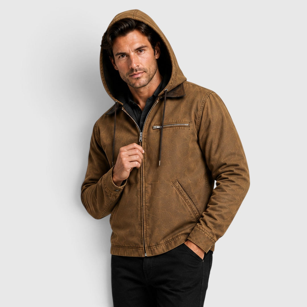 Men's Classic Zip-Up Hooded Jacket with Chest Pocket